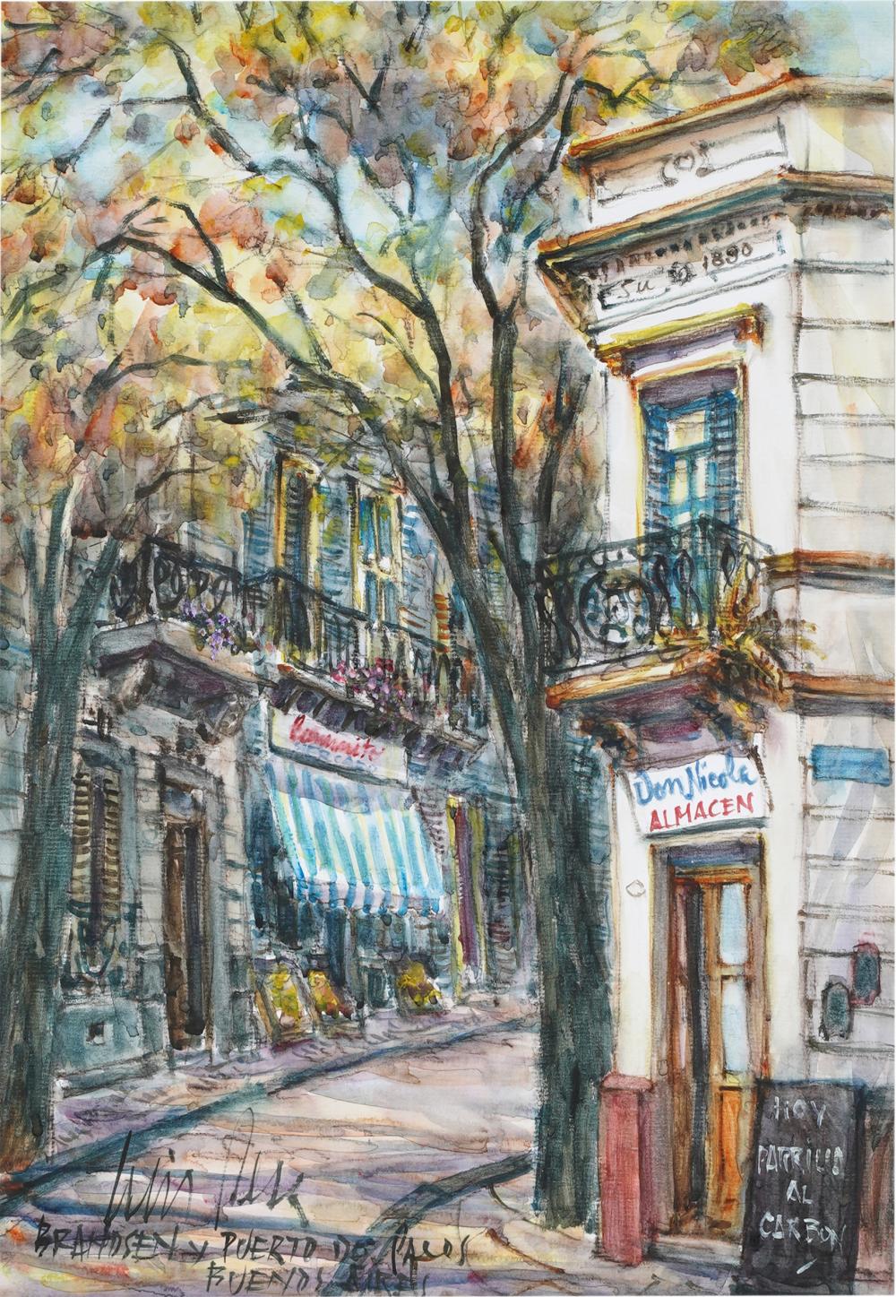 Appraisal: TH CENTURY BUENOS AIRES STREET SCENEwatercolor on paper signed and