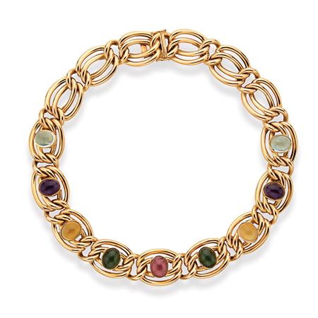 Appraisal: Gold and Cabochon Colored Stone Necklace Estimate -