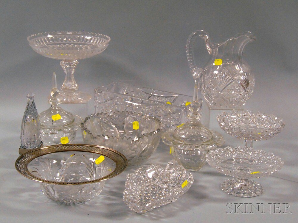 Appraisal: Eleven Cut Glass Items a pair of covered bowls with