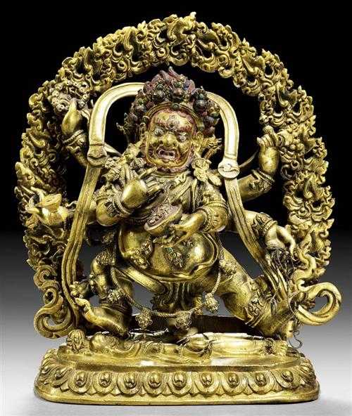 Appraisal: MAHAKALA Tibet ca th century H cm Gilt copper alloy