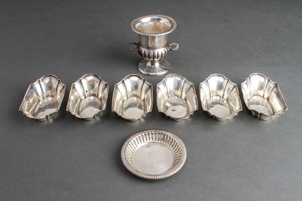 Appraisal: Sterling Silver Nut Dishes Set Urn w Plate Group of