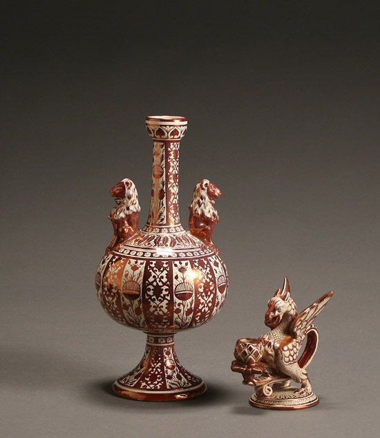 Appraisal: Cantagalli Hispano Moresque Style Vase and Figural Candlestick Circa The