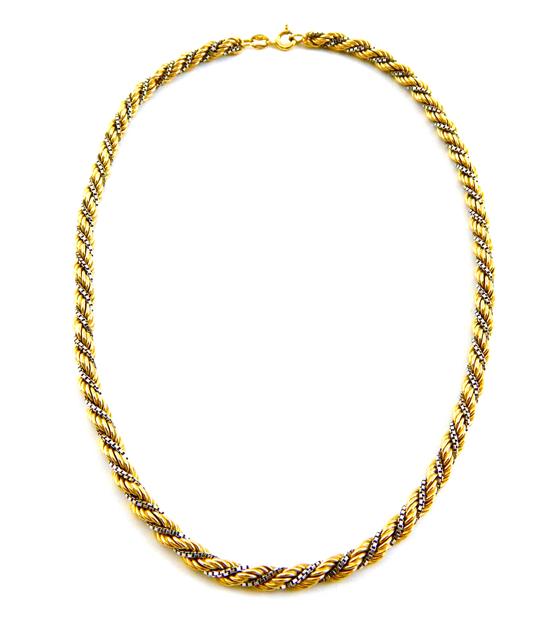 Appraisal: JEWELRY Two tone rope chain yellow gold rope twisted together