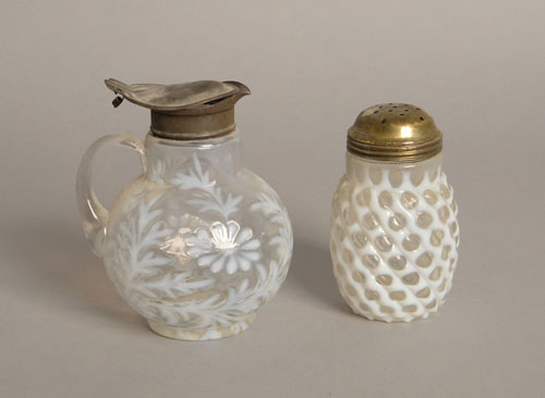 Appraisal: Clear and opalescent glass syrup and shaker ca h h