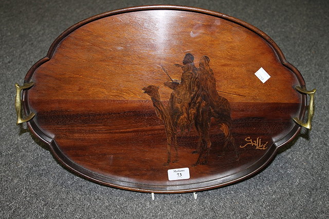 Appraisal: A GALLE INLAID OVAL SHAPED TEA TRAY with desert scene