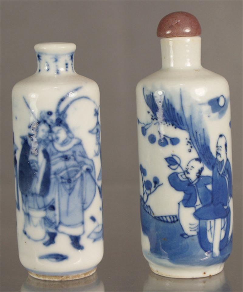 Appraisal: porcelain snuff bottles each with blue underglaze figures in landscape