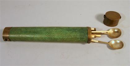 Appraisal: Chinese shagreen yellow metal mounted traveling set th century