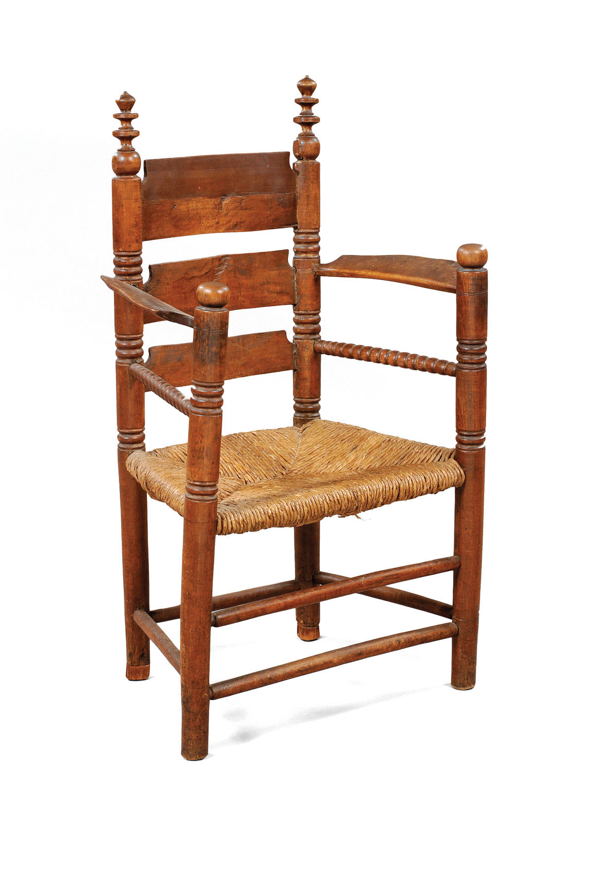 Appraisal: NEW ENGLAND PILGRIM CENTURY ASH AND MAPLE SLAT-BACK GREAT CHAIR