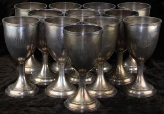 Appraisal: Sterling Silver Stemmed Wine Goblets With Ribbed Edge and cursive