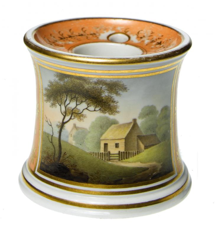 Appraisal: A FLIGHT BARR INKWELL of capstan shape painted with a