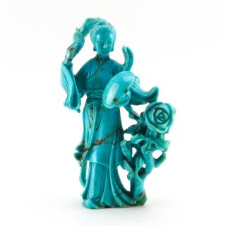 Appraisal: th Century Chinese Carved Turquoise Guanyin Figurine th Century Chinese