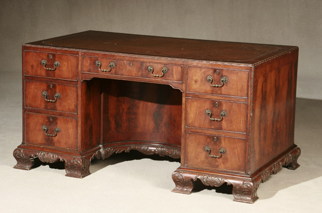 Appraisal: George III Style Mahogany Two Pedestal Desk-on-Stand Last Quarter th