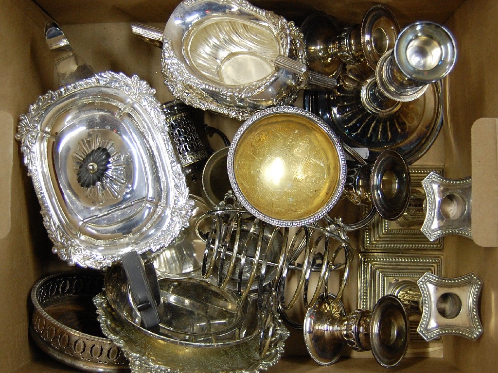 Appraisal: Box of silver plate hollow ware including three-piece tea set