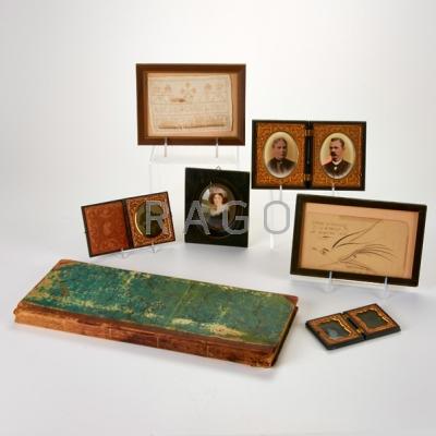 Appraisal: DECORATIVE Group lot of eight pieces including portrait miniature on