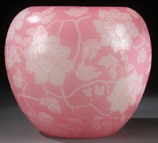 Appraisal: CARDER STEUBEN ROSE CALCITE FLORAL VASE A CARDER STEUBEN ROSE