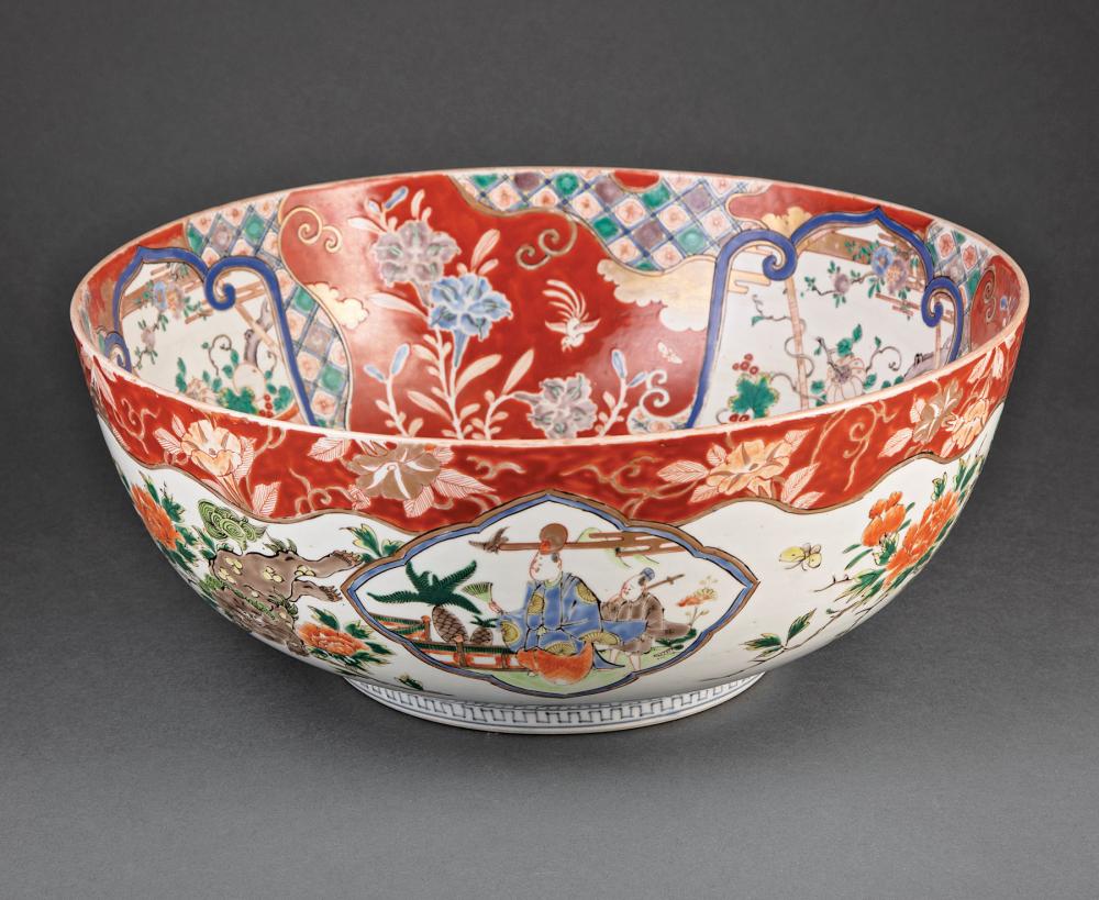 Appraisal: Large Japanese Imari Porcelain Punch Bowl Meiji Period - decorated