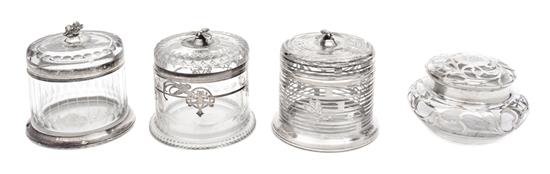 Appraisal: Sale Lot Four Silver Overlay Glass Covered Jars comprising two