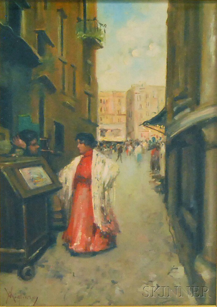 Appraisal: Vincenzo Migliaro Italian - Street Scene Signed V Migliaro l