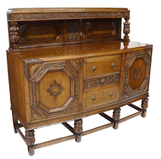 Appraisal: English Jacobean Revival oak sideboard Whittaker's House Furnishers Manchester early