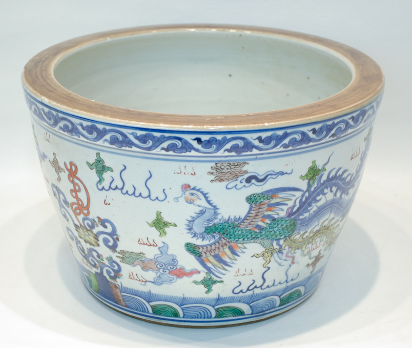 Appraisal: CHINESE DOUCAI PORCELAIN CENSER a round vessel with exterior underglaze