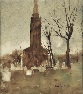 Appraisal: William Jean Beauley American - Churchyard at dusk Watercolor on