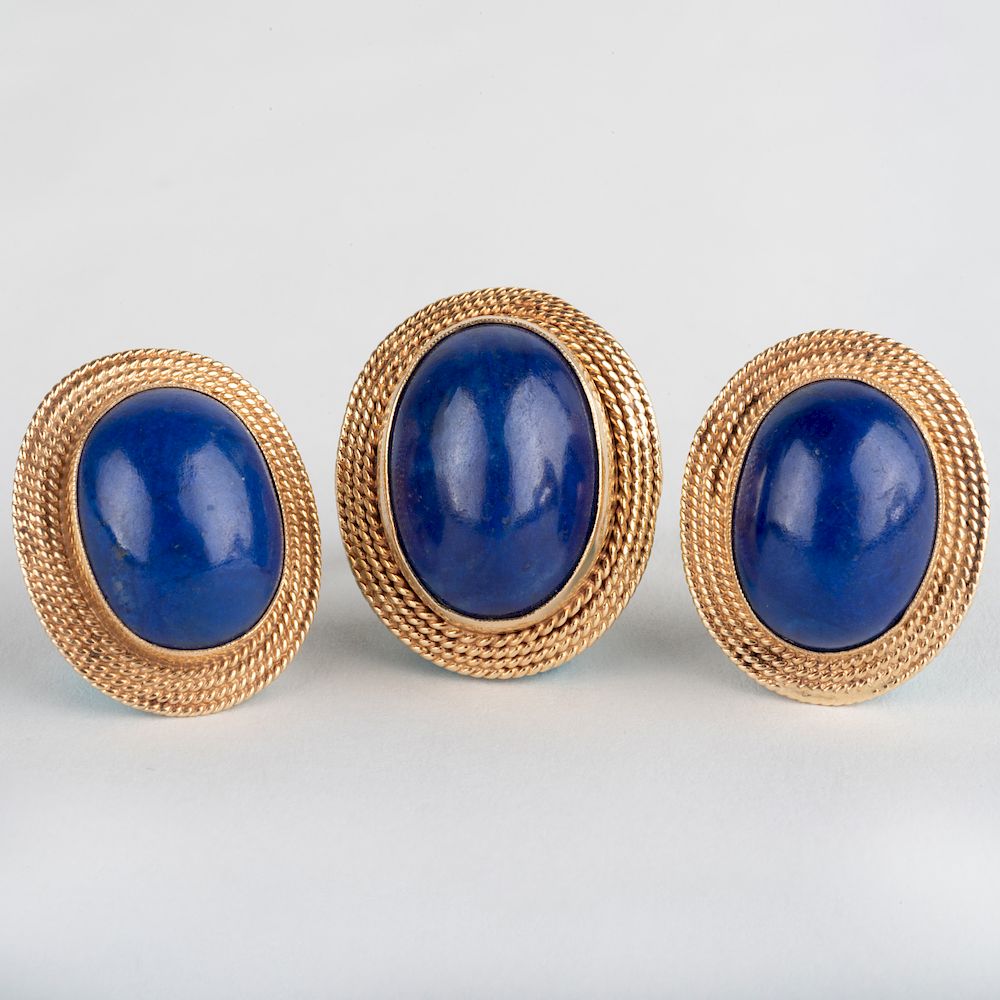 Appraisal: Pair of k Gold and Lapis Lazuli Dome Earrings and