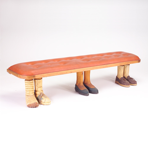 Appraisal: Pop Art hand-carved bench on three pairs of whimsical feet