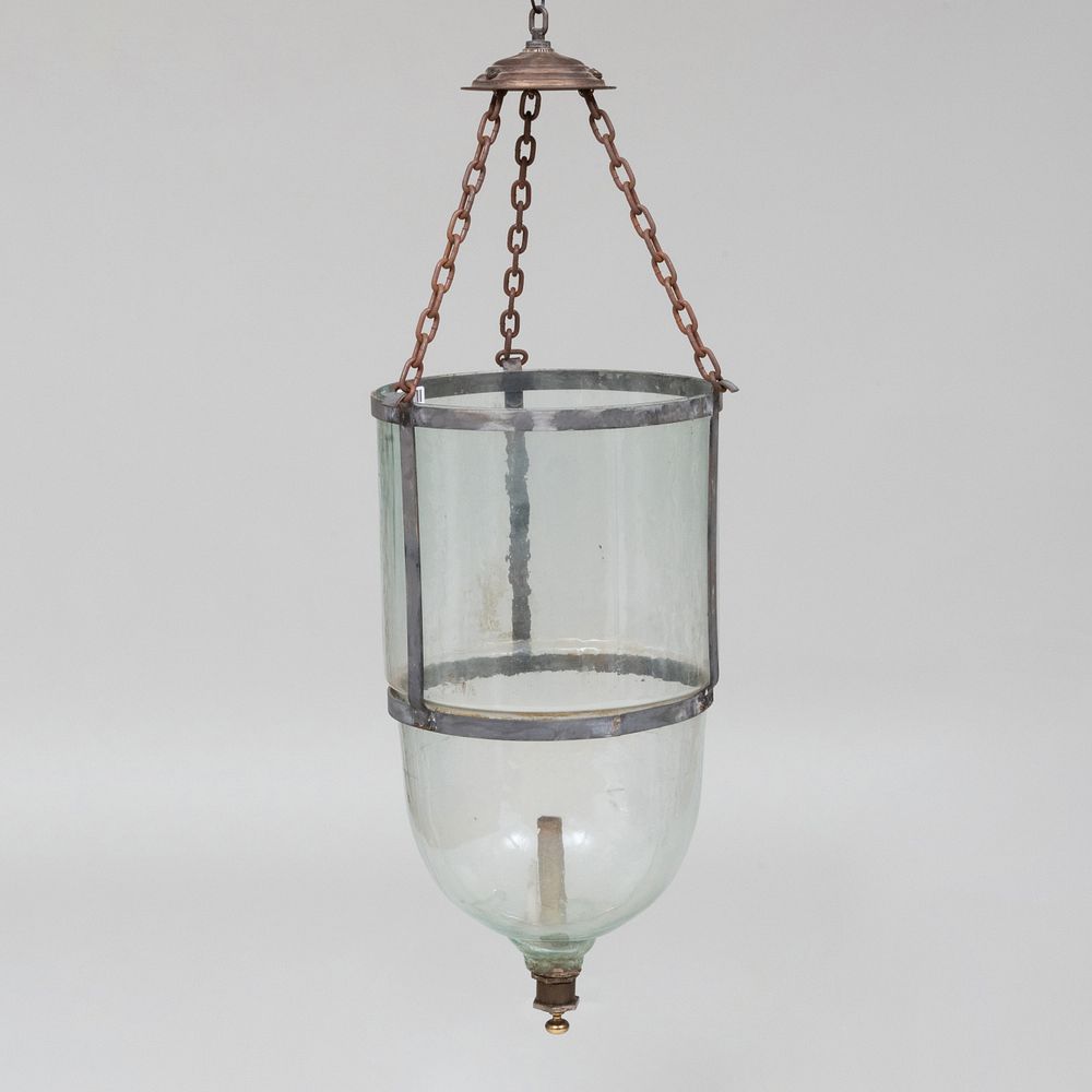 Appraisal: Large George III Brass and Metal-Mounted Glass Bell-Shaped Lantern x