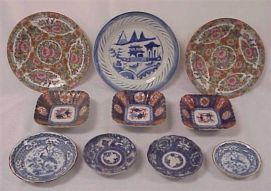 Appraisal: Chinese porcelain three Imari palette '' square dishes a ''