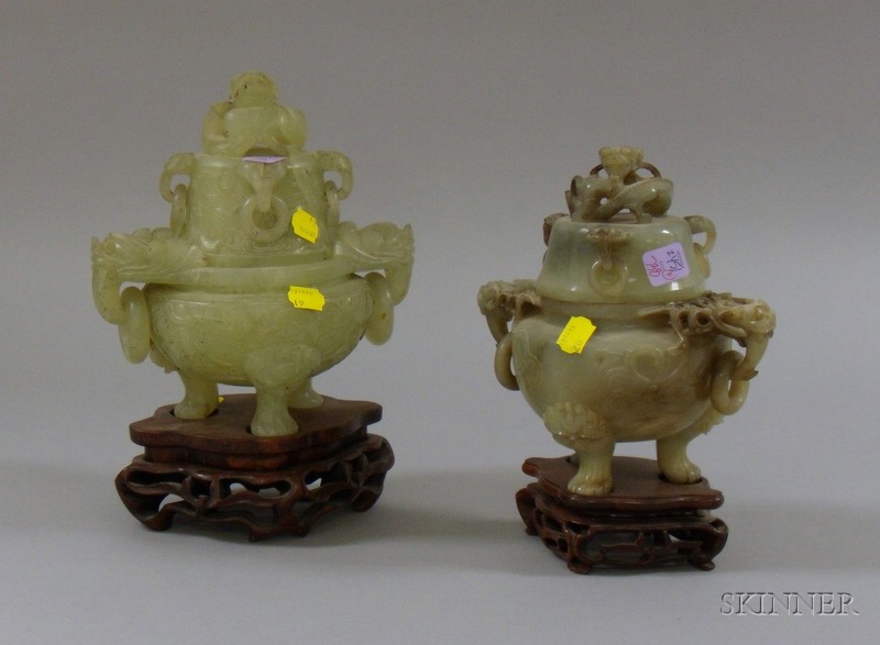 Appraisal: Two Chinese Carved Hardstone Censers with Covers approx ht and