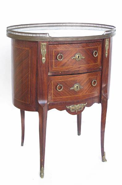 Appraisal: A Louis XVI style two drawer commode with marble top