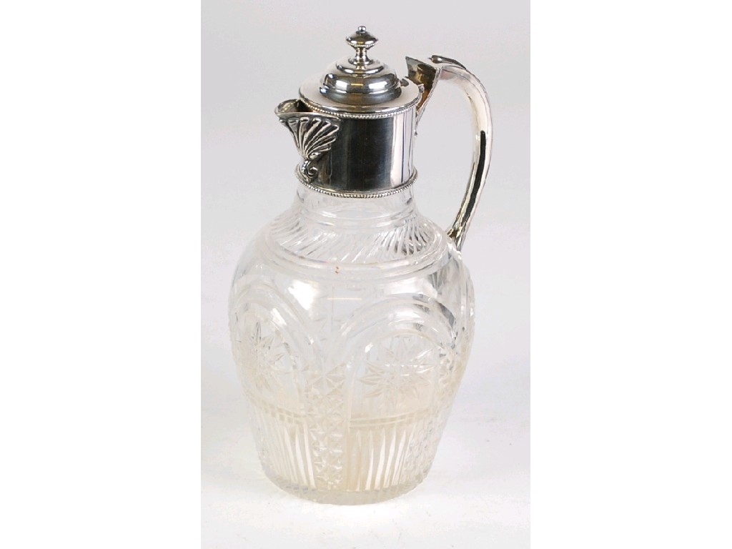 Appraisal: LATE VICTORIAN CUT GLASS AND ELECTROPLATE MOUNTED CLARET JUG high