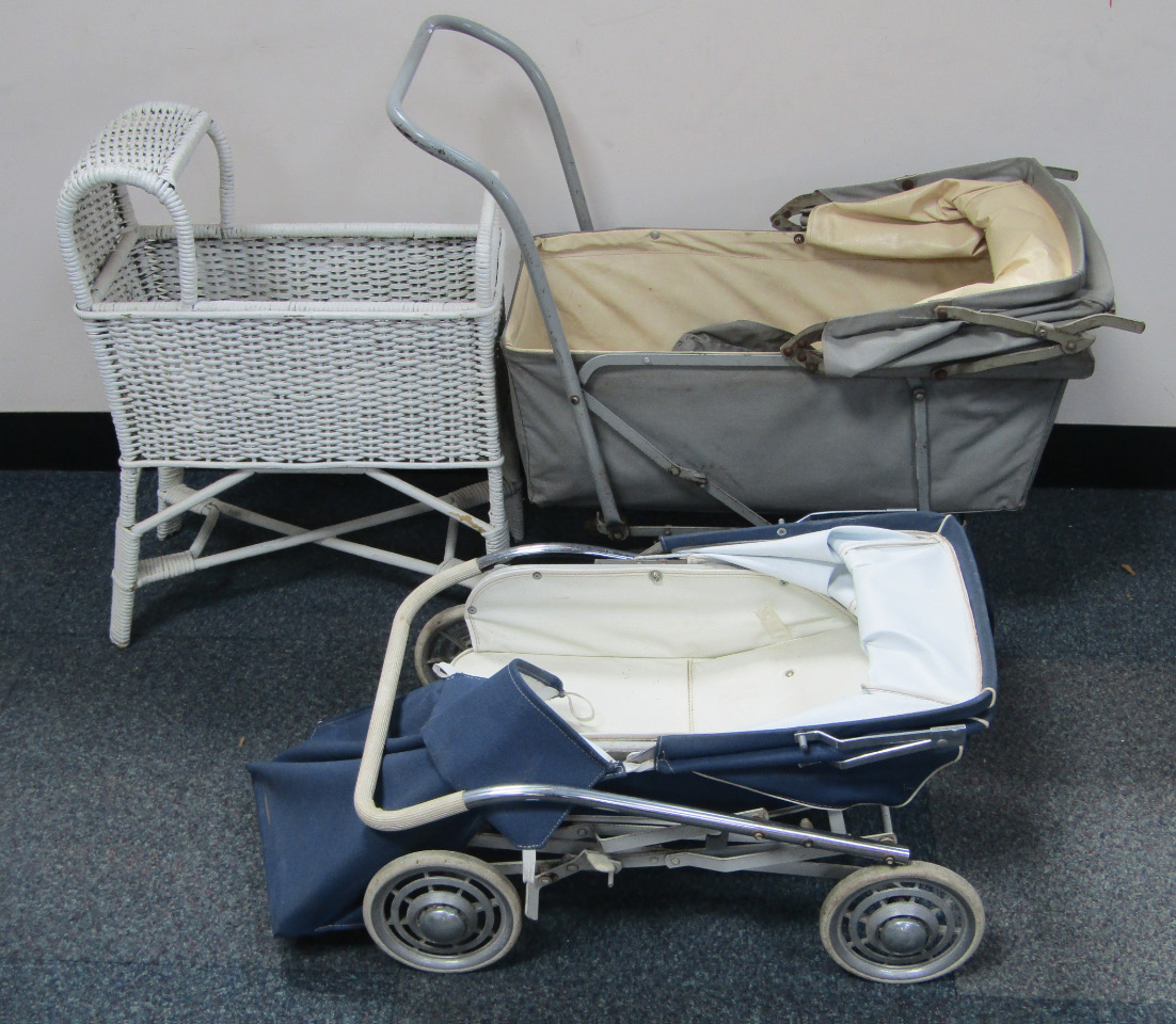 Appraisal: An unmarked grey baby's pram cm long white painted wicker