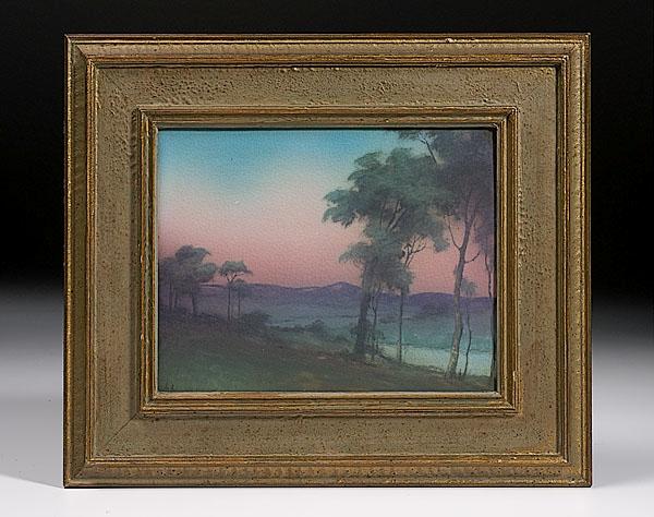 Appraisal: ROOKWOOD SCENIC VELLUM PLAQUE BY LENORE ASBURY The Bend in