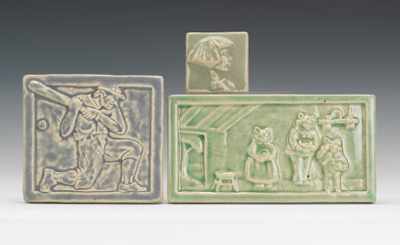 Appraisal: Three Pewabic Pottery Decorative Glazed Tiles Contemporary recreations of retired