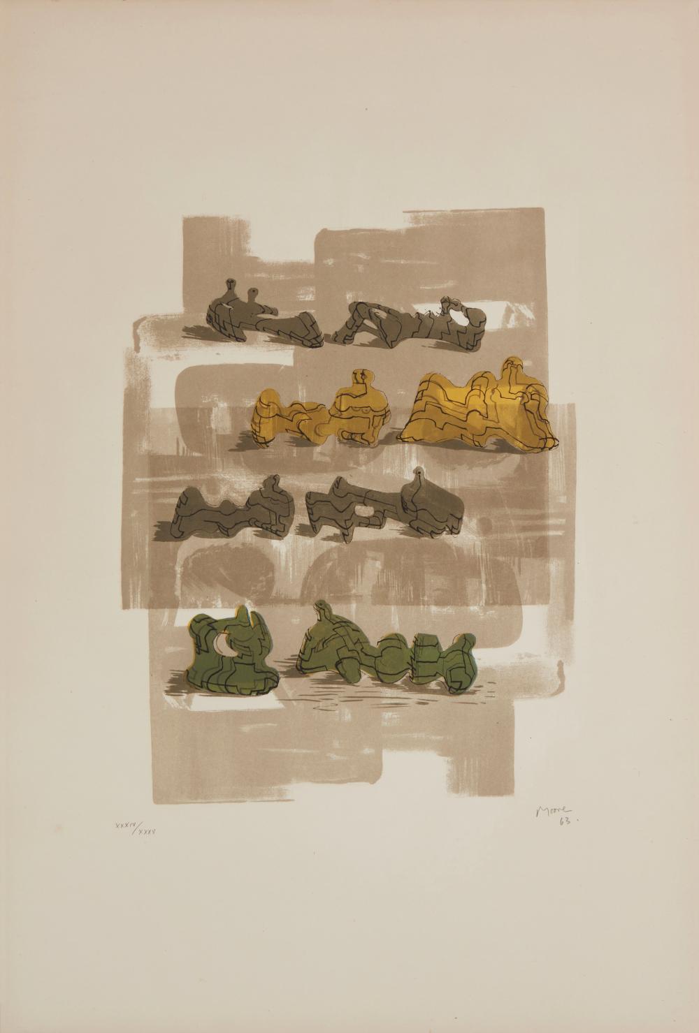 Appraisal: Henry Moore - Brithish Eight Reclining Figures with Architectural Background