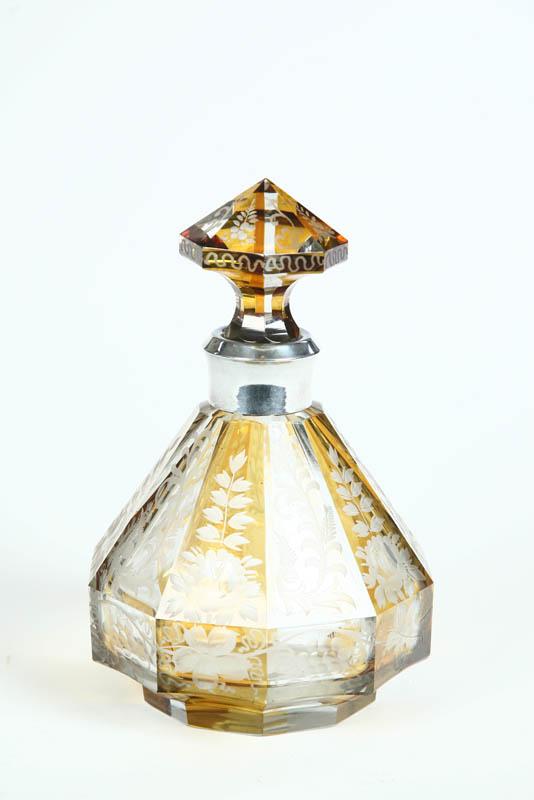 Appraisal: DECANTER Attributed to Moser Alternating Amber and clear glass decanter