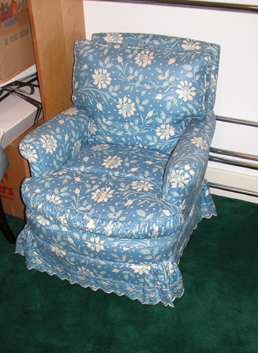 Appraisal: Pair of Upholstered Blue Floral Print Chairs th century Unknown