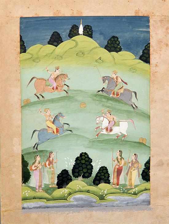 Appraisal: Indian school th century FOUR ILLUMINATED PAGES HAREM SCENES and