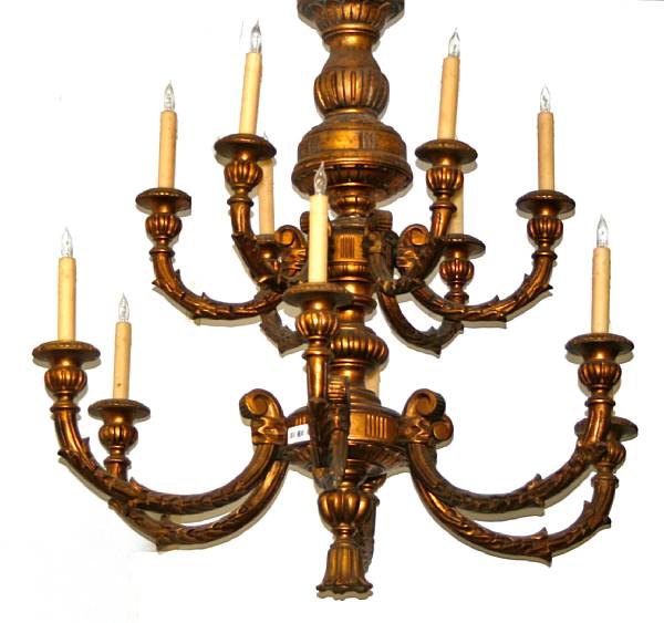 Appraisal: A Continental Neoclassical style giltwood twelve light chandelier height inches