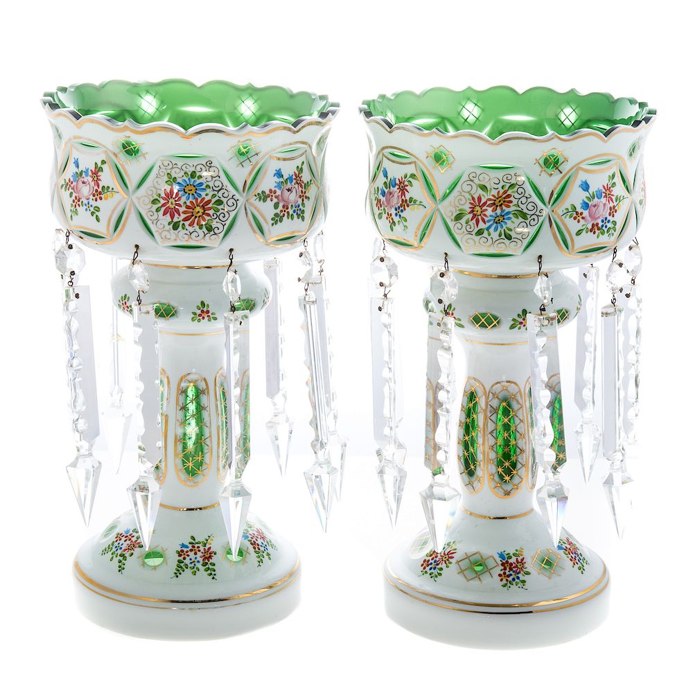 Appraisal: Pair Continental Cased Glass Lustres early th century white cut