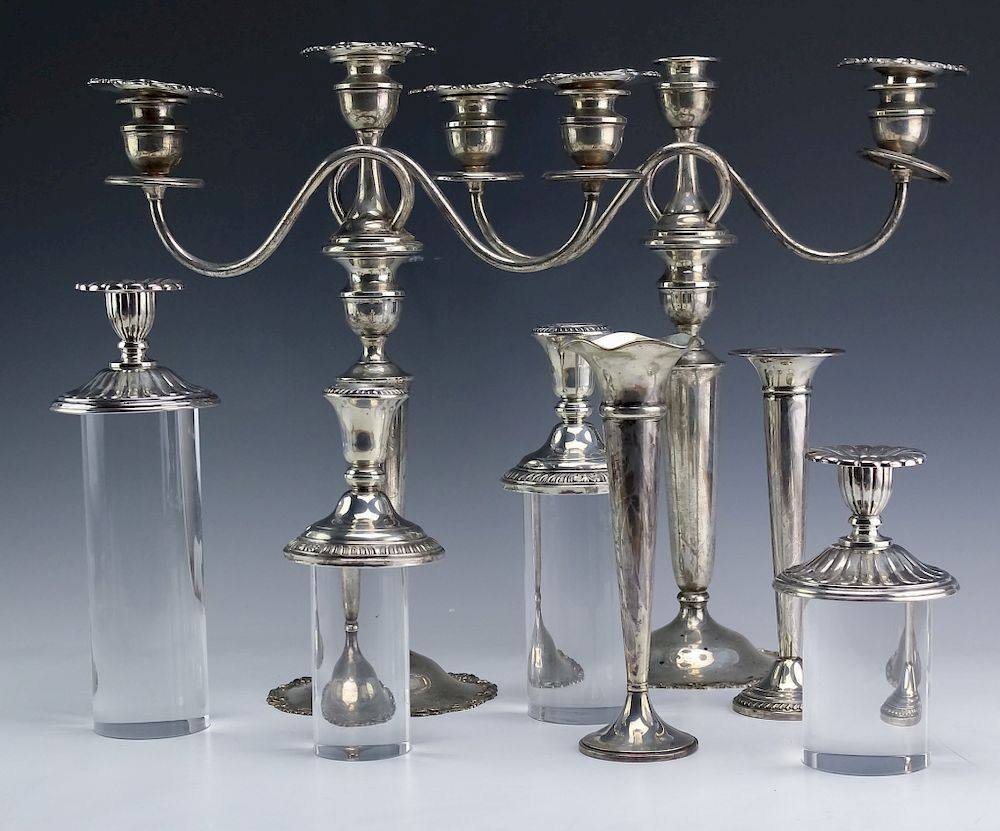 Appraisal: Sterling Silver LOT Candlesticks Candelabra Vase Guaranteed Authentic Collection of