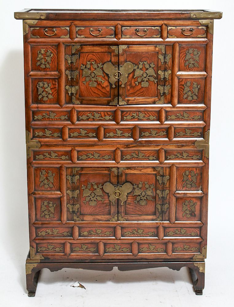 Appraisal: Asian Double Tansu Wedding Wood Chest w Base Asian double