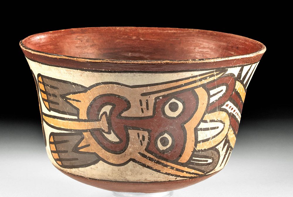 Appraisal: Nazca Polychrome Bowl - Serpent Creature w Trophy Head Originally