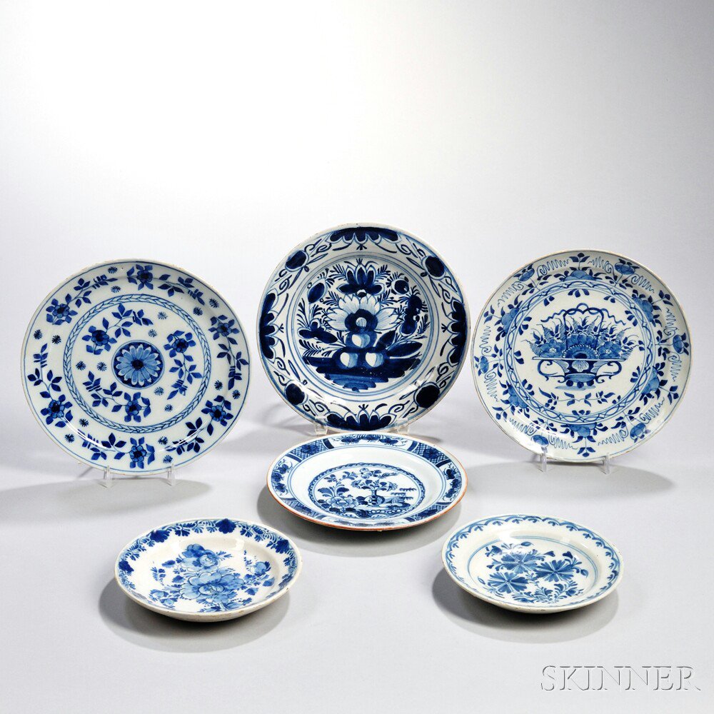 Appraisal: Six Dutch Delftware Blue and White Plates Holland th century