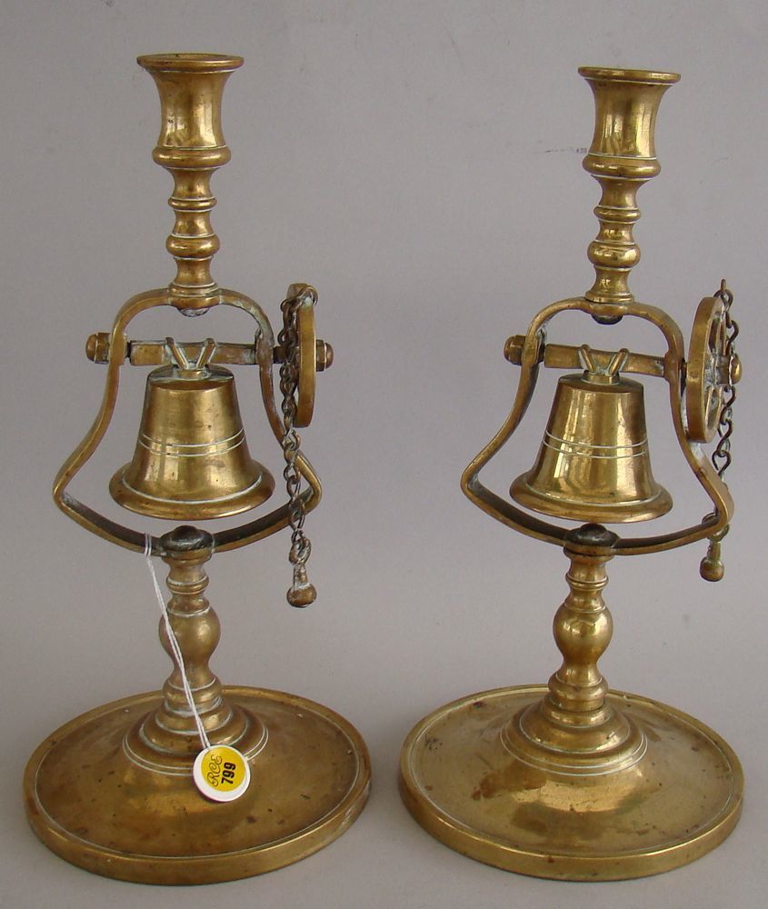 Appraisal: PAIR OF BRASS TAVERN CANDLESTICKS Second Half of the th