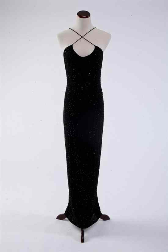 Appraisal: PAMELA DENNIS BLACK BEADED GOWN size With cross straps