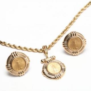 Appraisal: Gold Coin Jewelry Suite the KT yellow gold rope twist