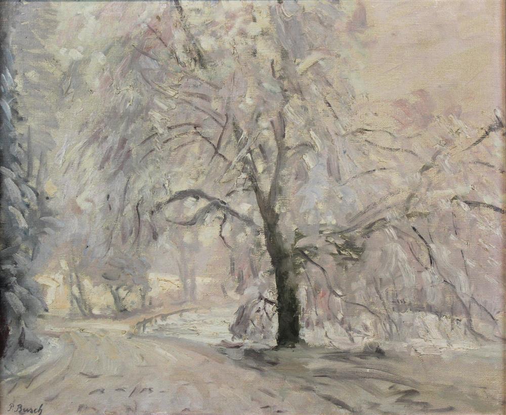 Appraisal: PETER BUSCH - WINTER LANDSCAPE Oil on canvas x in