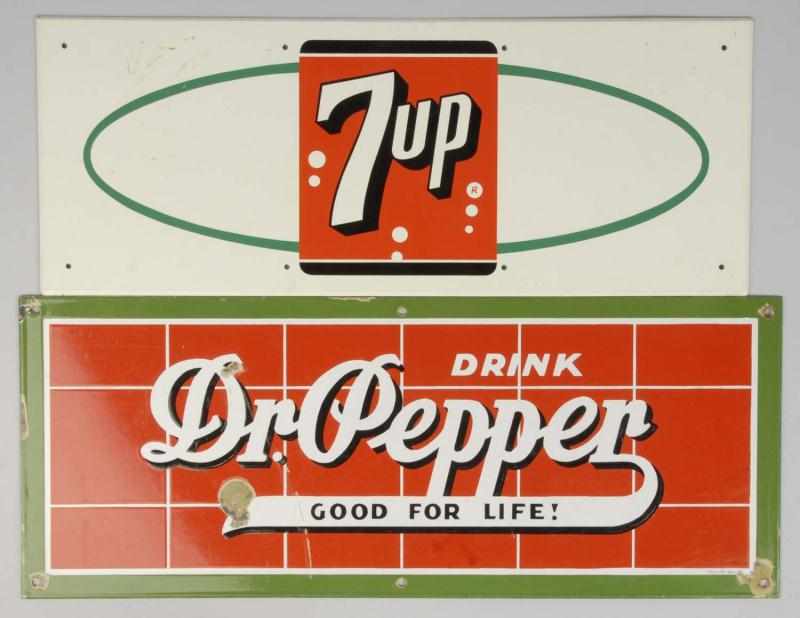 Appraisal: Porcelain Dr Pepper Tin up Signs Description s to s